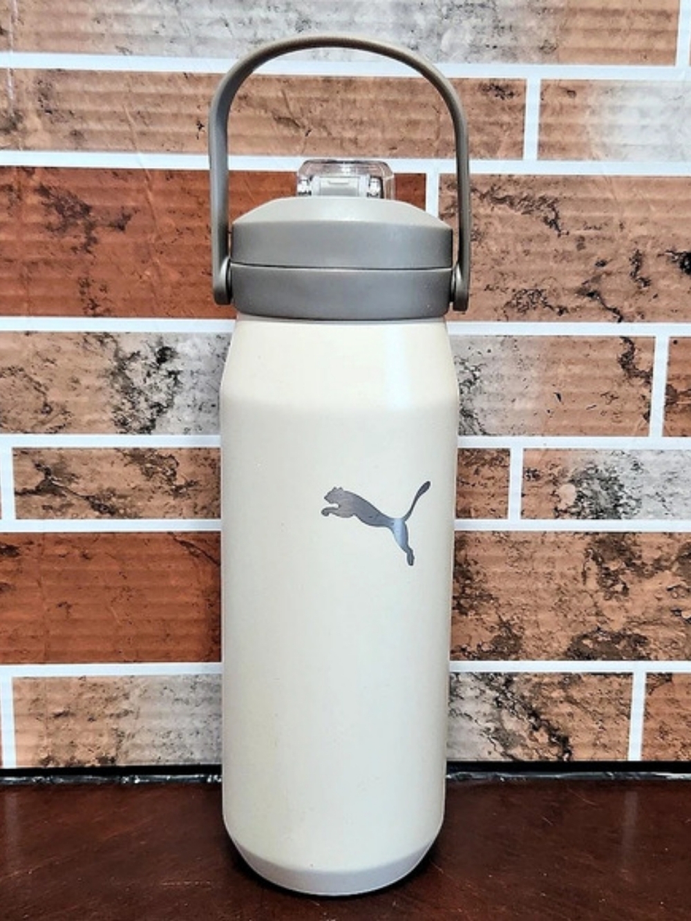 Puma 24 oz Stainless Steel Water Bottle with Handle, White & Gray
